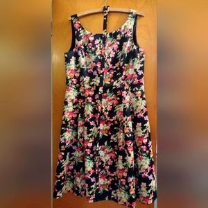 Talbot's satin Navy blue flora dress